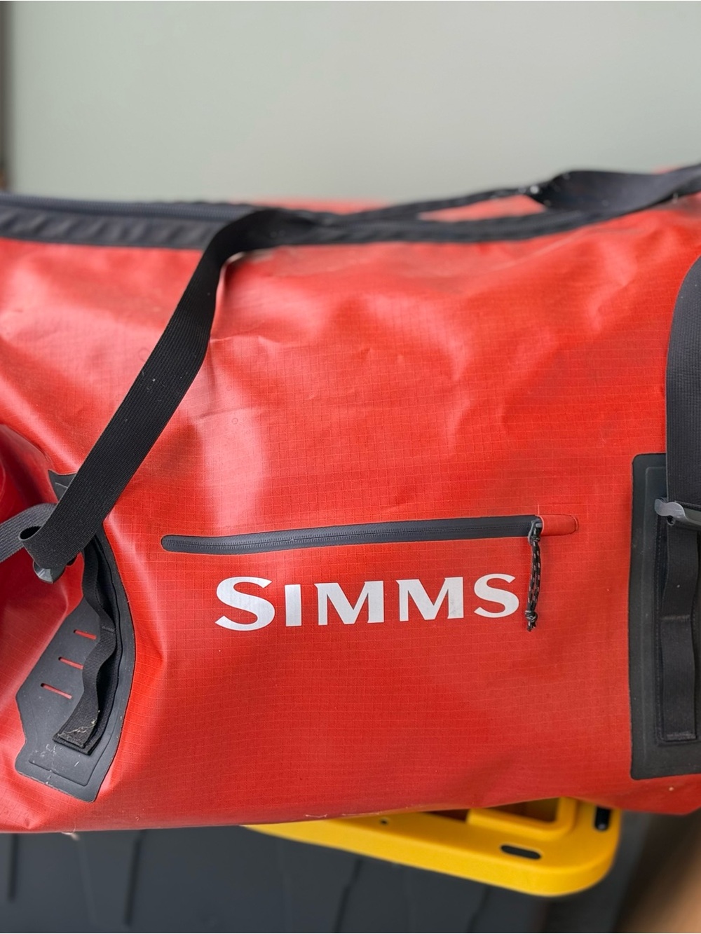 Simms Red Waterproof Duffel with Black Accents